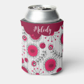 Whimsical rode witte harten bloemen bloemige naam blikjeskoeler (Blikje Achterkant)