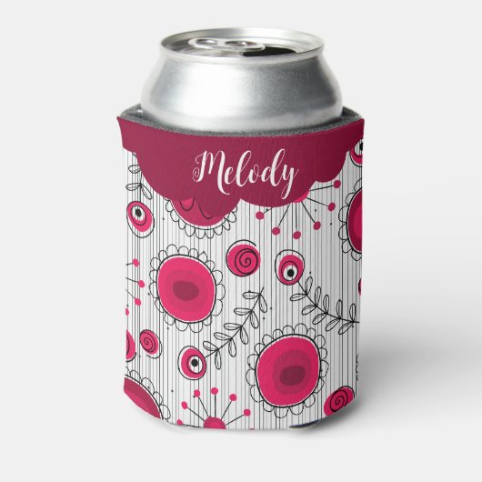 Whimsical rode witte harten bloemen bloemige naam blikjeskoeler (Blikje Achterkant)