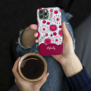 Whimsical rode witte harten bloemen bloemige naam iPhone 16 hoesje