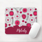 Whimsical rode witte harten bloemen bloemige naam muismat (Met muis)