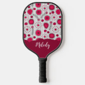 Whimsical rode witte harten bloemen bloemige naam pickleball paddle (Voorkant)