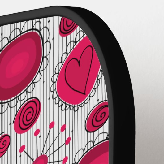 Whimsical rode witte harten bloemen bloemige naam pickleball paddle (Links Detail)