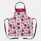 Whimsical rode witte harten bloemen bloemige naam schort (Voorkant)