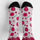 Whimsical rode witte harten bloemen bloemige naam sokken (Top)