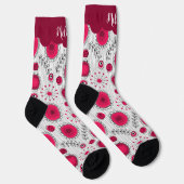 Whimsical rode witte harten bloemen bloemige naam sokken (Rechts)