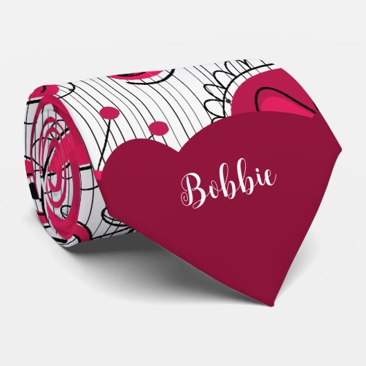 Whimsical rode witte harten bloemen bloemige naam stropdas (Opgerold)