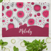 Whimsical rode witte harten bloemen bloemige naam theedoek (Gevouwen)