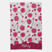 Whimsical rode witte harten bloemen bloemige naam theedoek (Verticaal)