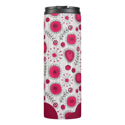 Whimsical rode witte harten bloemen bloemige naam thermosbeker (Achterkant)