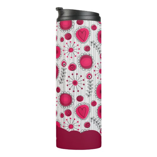 Whimsical rode witte harten bloemen bloemige naam thermosbeker (Geroteerd rechts)