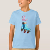 Whimsical Roller Schaatsen met roze bloemenlint T-shirt (Voorkant)