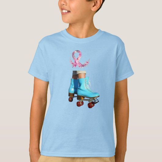 Whimsical Roller Schaatsen met roze bloemenlint T-shirt (Voorkant)