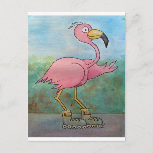 Whimsical Roller Skating Roller Blading Flamingo Briefkaart (Voorkant)