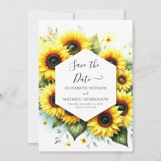 Whimsical Romance Zonnebloem bruiloft Save The Date (Voorkant)