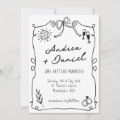 Whimsical Romantic Hand getekend Zwart Wit Trouwen Kaart (Voorkant)
