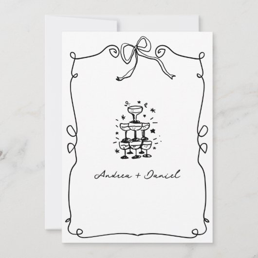 Whimsical Romantic Hand getekend Zwart Wit Trouwen Kaart (Achterkant)