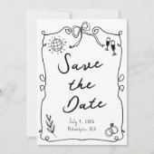 Whimsical Romantic Hand getekend Zwart Wit Trouwen Save The Date (Voorkant)