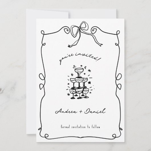 Whimsical Romantic Hand getekend Zwart Wit Trouwen Save The Date (Achterkant)