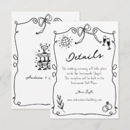 Whimsical Romantic Hand getrokken bruiloft Details Informatiekaartje