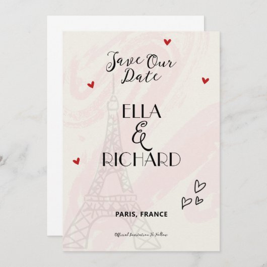 Whimsical Romantic Paris Save the Date Invitation (Voorkant / Achterkant)