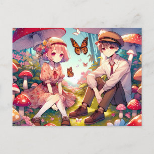 Whimsical romantisch anime koppel briefkaart