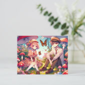 Whimsical romantisch anime koppel briefkaart (Staand voorkant)
