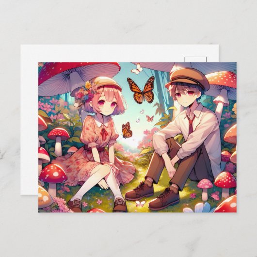 Whimsical romantisch anime koppel briefkaart (Voorkant / Achterkant)
