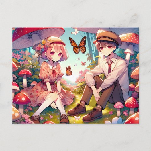 Whimsical romantisch anime koppel briefkaart (Voorkant)
