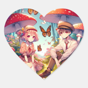 Whimsical romantisch anime koppel hart sticker