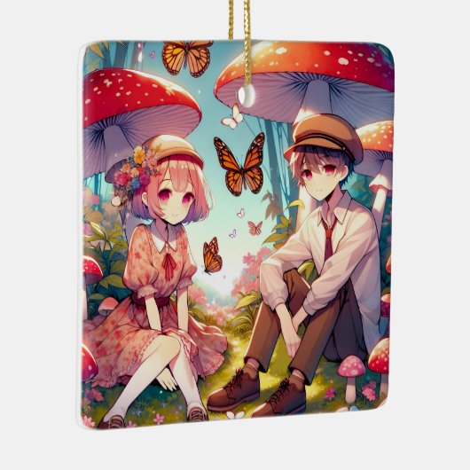 Whimsical romantisch anime koppel keramisch ornament (Rechts)