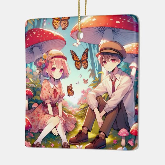 Whimsical romantisch anime koppel keramisch ornament (Links)