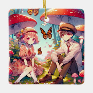 Whimsical romantisch anime koppel keramisch ornament