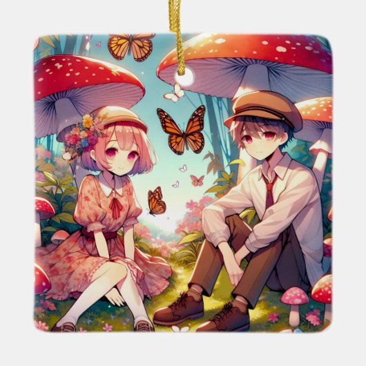 Whimsical romantisch anime koppel keramisch ornament (Voorkant)