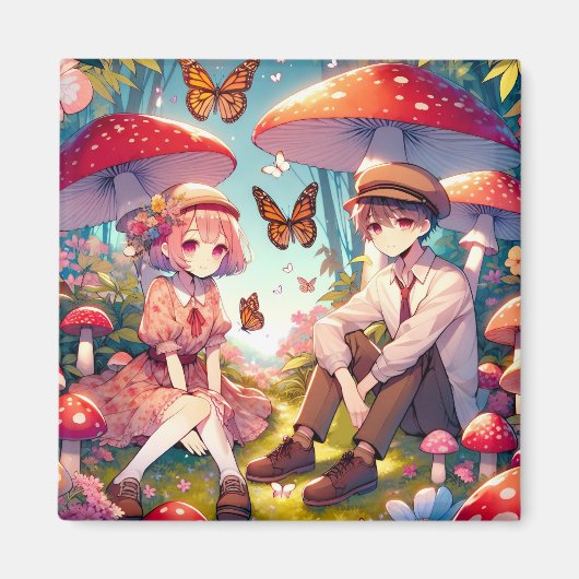 Whimsical romantisch anime koppel magneet (Voorkant)