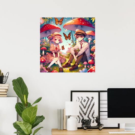 Whimsical romantisch anime koppel poster (Thuiskantoor)