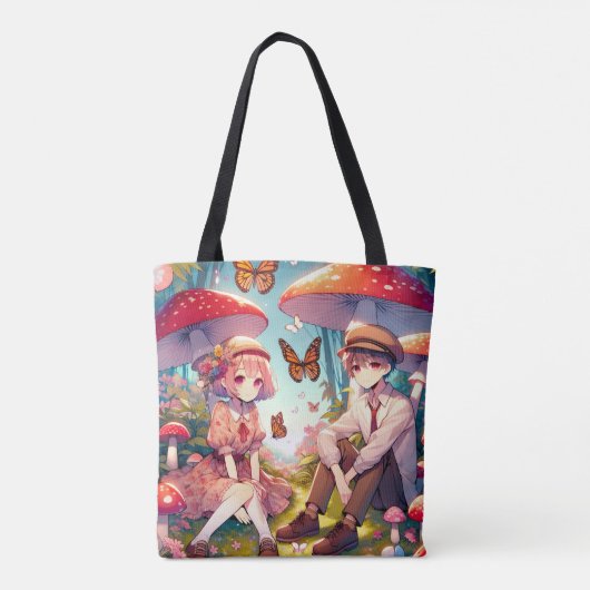 Whimsical romantisch anime koppel tote bag (Achterkant)