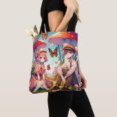 Whimsical romantisch anime koppel tote bag (Dichtbij)