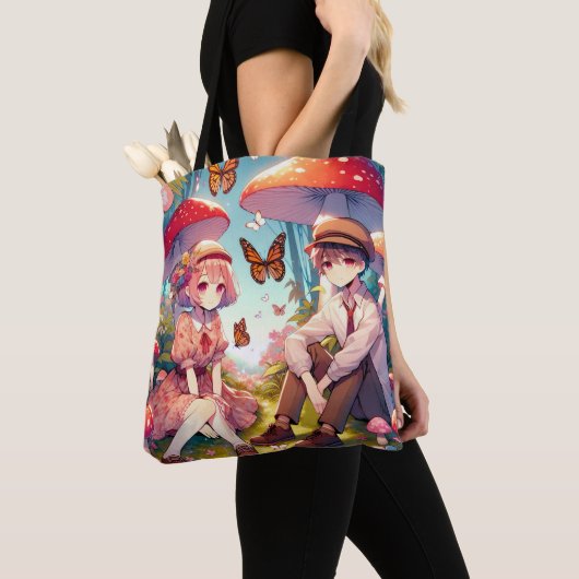 Whimsical romantisch anime koppel tote bag (Dichtbij)