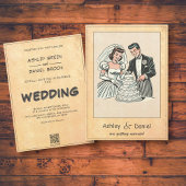 Whimsical Romantische Bruid Bruidegom 50s Comic We Kaart