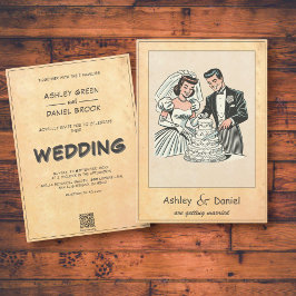 Whimsical Romantische Bruid Bruidegom 50s Comic We Kaart