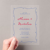 Whimsical Rood & Blauw Hand getrokken Border Weddi Acryl Uitnodigingen (Insitu (Draagbaar))