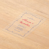 Whimsical Rood & Blauw Hand getrokken Border Weddi Acryl Uitnodigingen (Laagn)