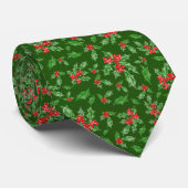 Whimsical Rood en Groen Holly Patroon Kerstmis Stropdas (Opgerold)