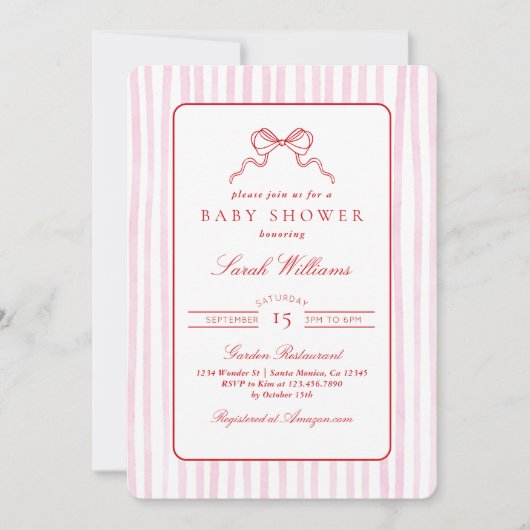 Whimsical rood en roze Baby shower Meisje Kaart (Voorkant)