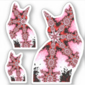 Whimsical rood en roze fractal katten silhouet sticker (Voorkant)
