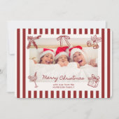 Whimsical Rood Gestreepte Familie Foto Kerst Kaart (Voorkant)