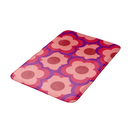 Whimsical Rood & Roze Bloemen Retro, Bold Preppy Badmat (Gekanteld)