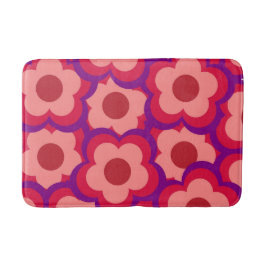 Whimsical Rood & Roze Bloemen Retro, Bold Preppy Badmat