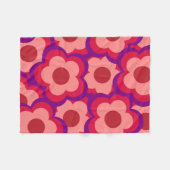 Whimsical Rood & Roze Bloemen Retro, Bold Preppy Fleece Deken (Voorkant (Horizontaal))