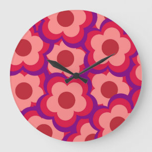 Whimsical Rood & Roze Bloemen Retro, Bold Preppy Grote Klok